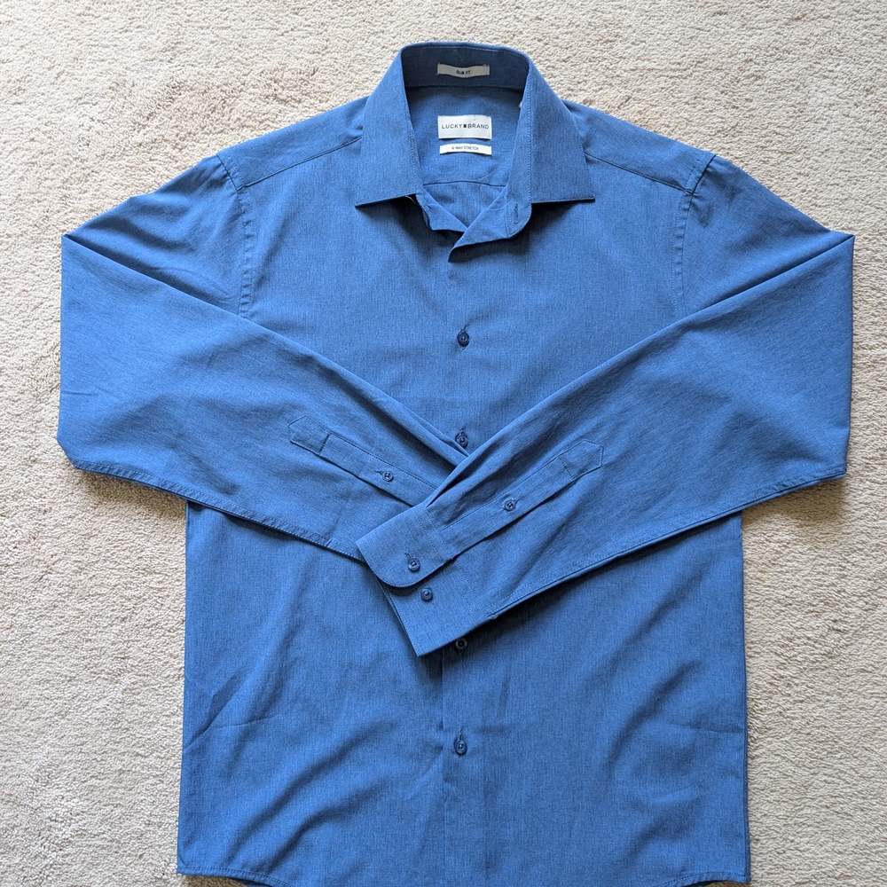 Lucky Brand Blue Dress Shirt Slim Fit Size Small Button Up Long sleeve